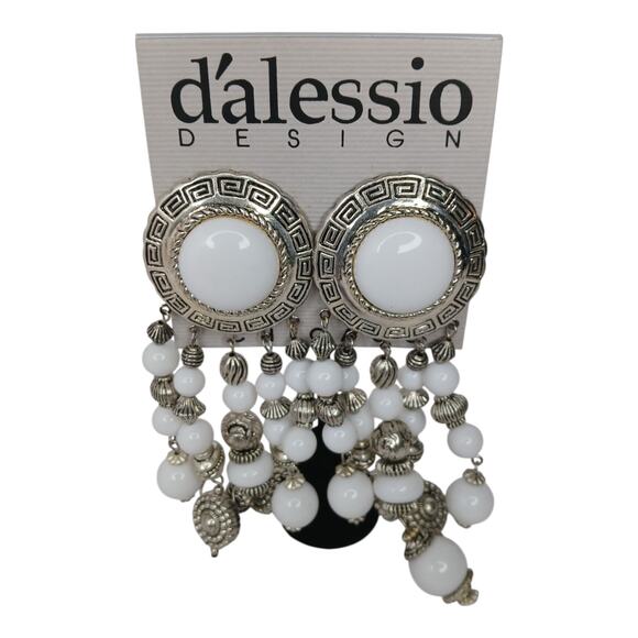 D’Alessio Design White & Silver Clip-On Statement Earrings – NOS - Picture 6 of 12